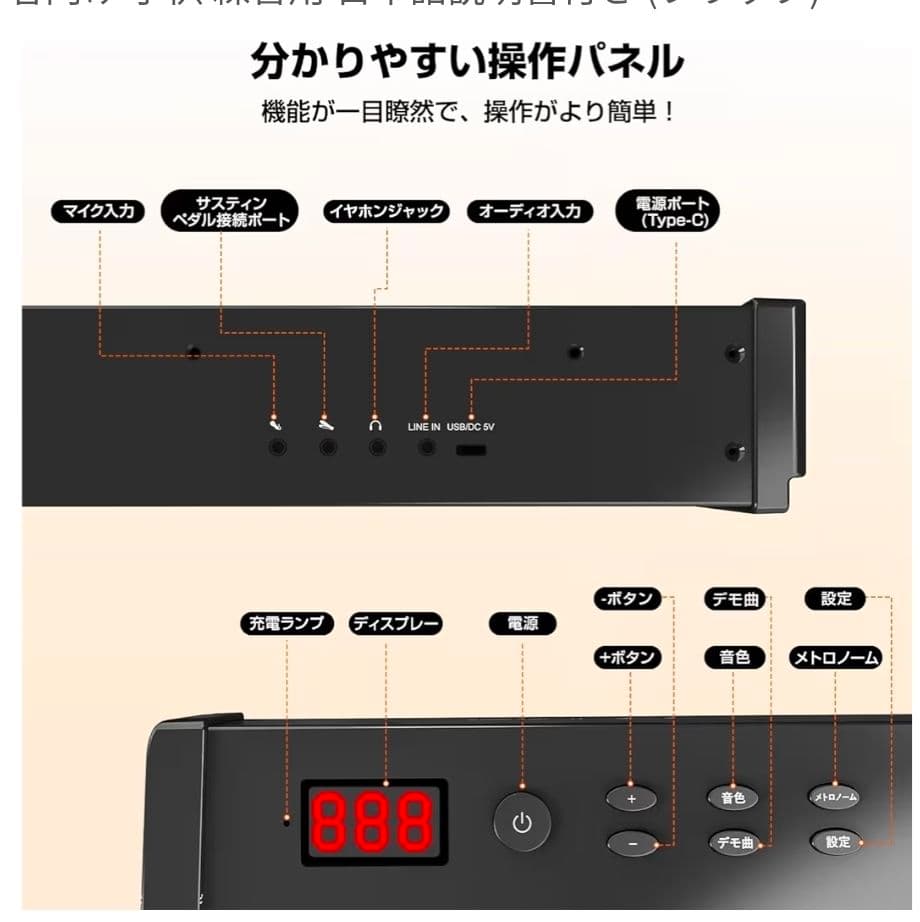【新品未使用】88鍵盤 電子ピアノ LEDディスプレイ付き
