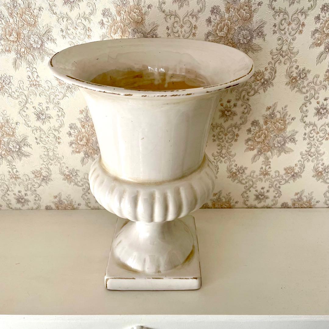 美品 アンティーク 花瓶 フランス 花器 陶器 白 ホワイト フラワーベース