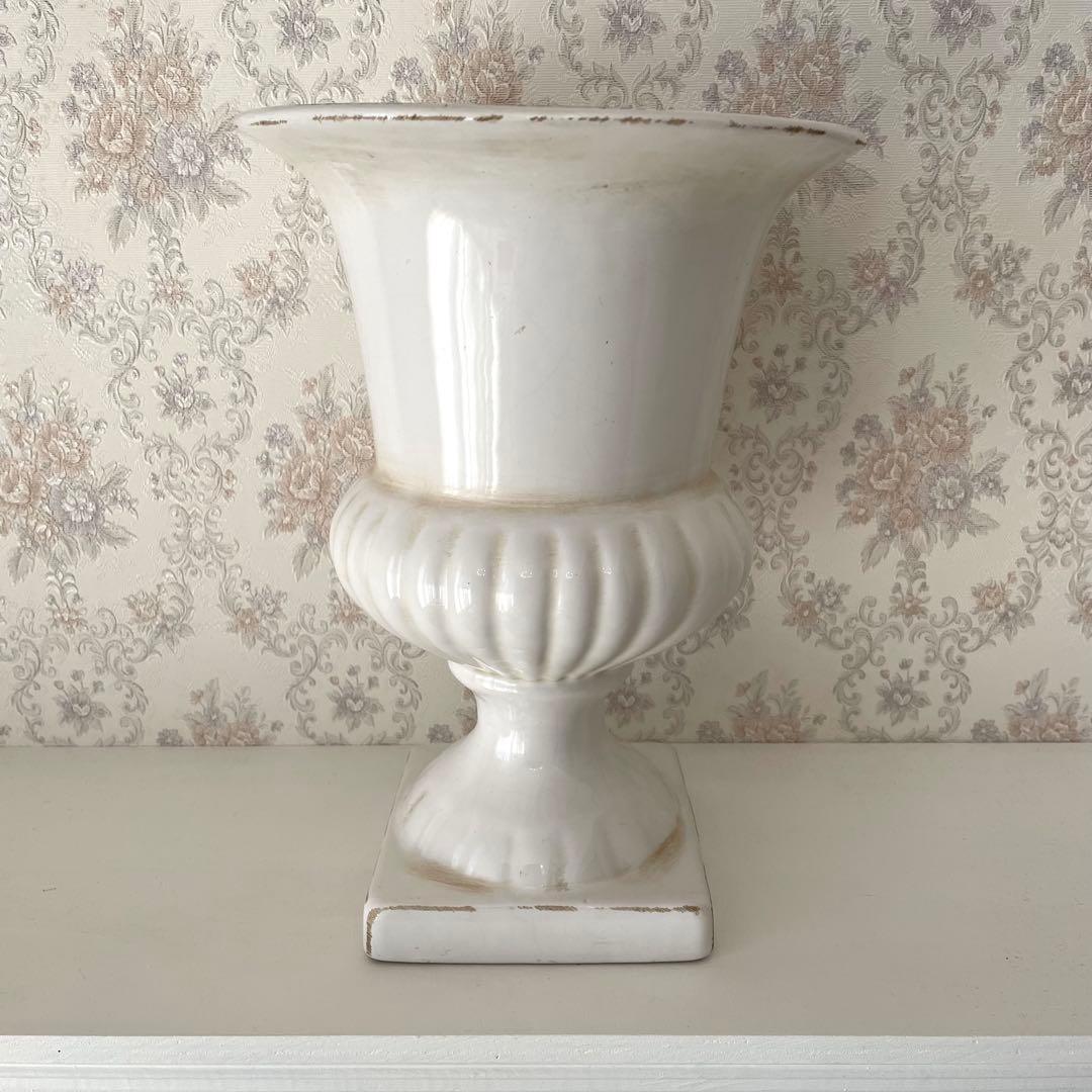 美品 アンティーク 花瓶 フランス 花器 陶器 白 ホワイト フラワーベース