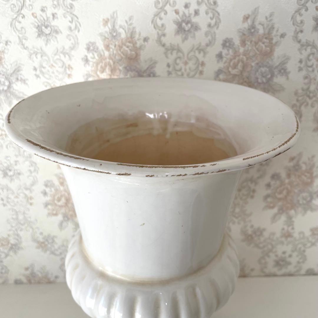美品 アンティーク 花瓶 フランス 花器 陶器 白 ホワイト フラワーベース