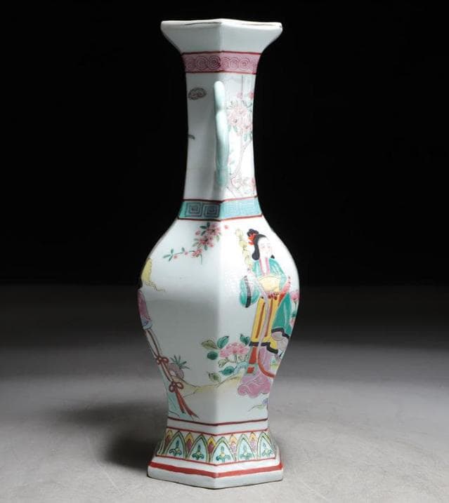 【お値下げ】中国美術 景德鎮 花瓶 花器 花入 大清乾隆年製 六角 双耳 骨董品
