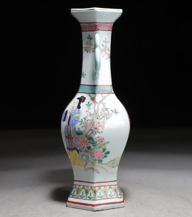 【お値下げ】中国美術 景德鎮 花瓶 花器 花入 大清乾隆年製 六角 双耳 骨董品