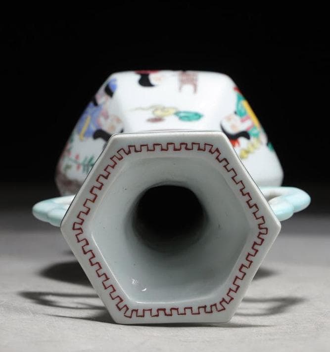 【お値下げ】中国美術 景德鎮 花瓶 花器 花入 大清乾隆年製 六角 双耳 骨董品