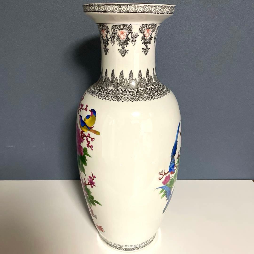 『中国美術』 景徳鎮製 粉彩色絵花鳥図 大花瓶 高さ60.5㎝ 重さ5.4kg