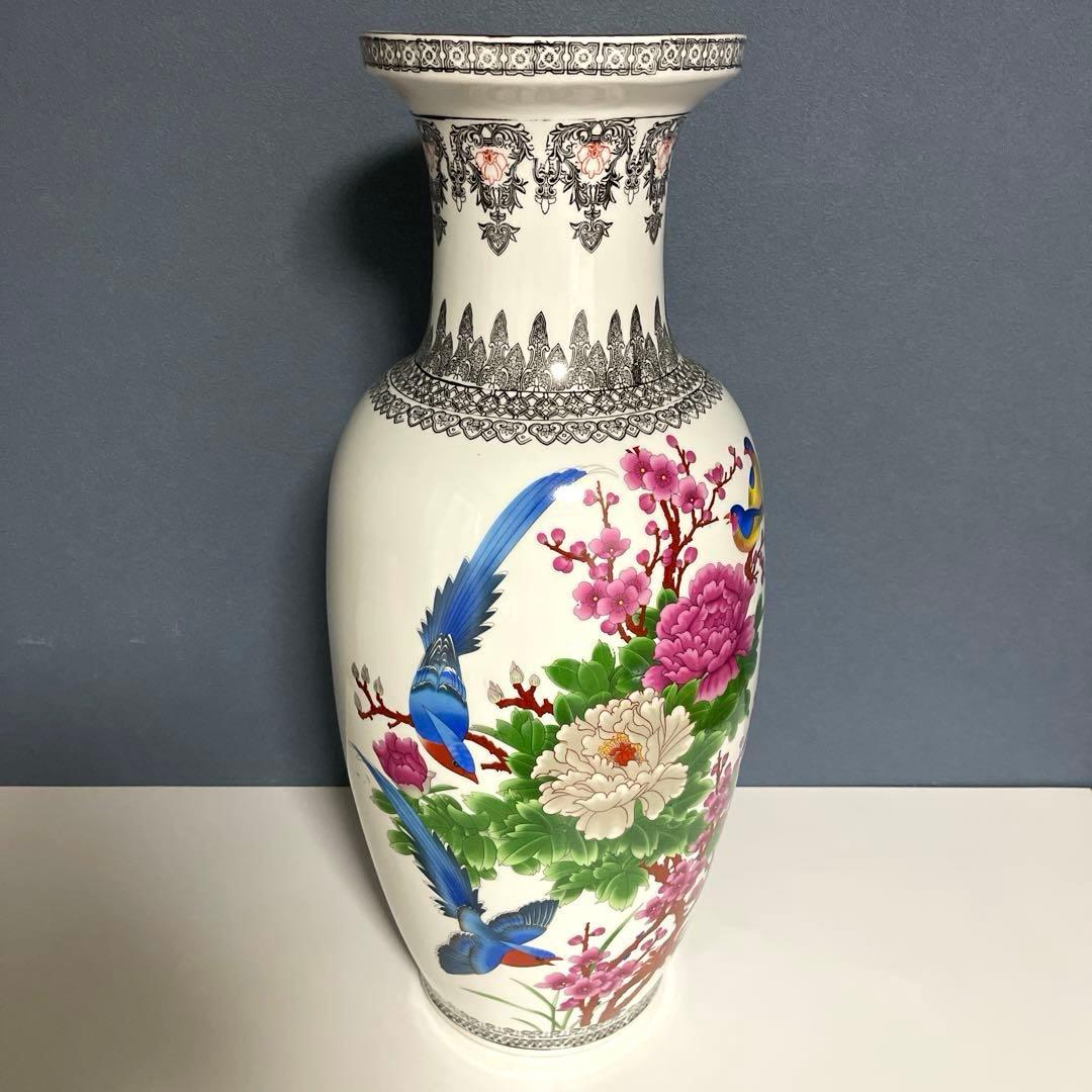 『中国美術』 景徳鎮製 粉彩色絵花鳥図 大花瓶 高さ60.5㎝ 重さ5.4kg