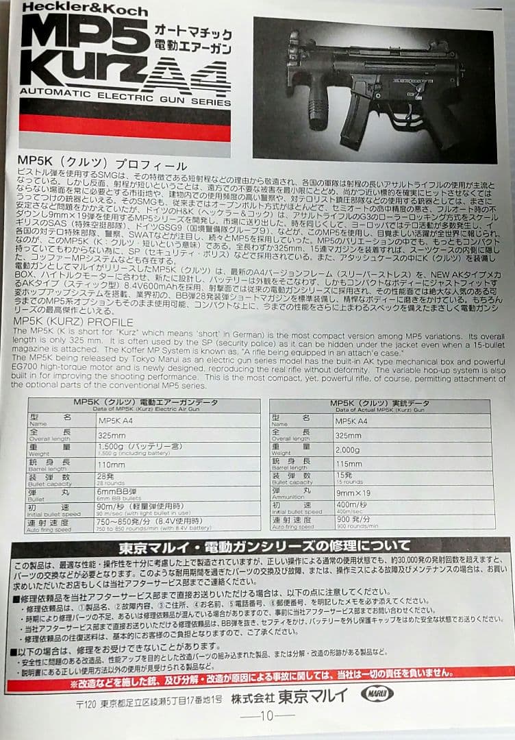 電動ガン マルイ【MP5KurzA4】未使用品