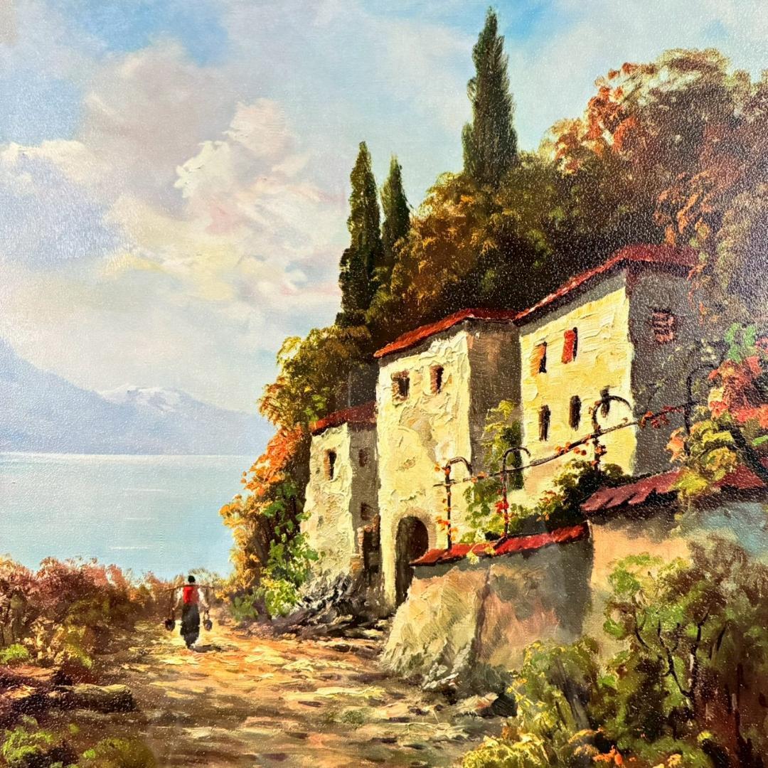 美品 アンドレ・ベッツ「コモ湖畔」複製画 豪華額装 名画 イタリア 風景画