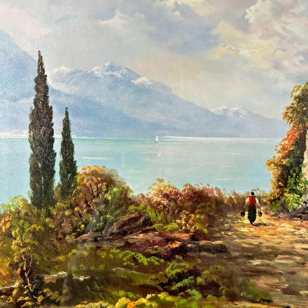 美品 アンドレ・ベッツ「コモ湖畔」複製画 豪華額装 名画 イタリア 風景画