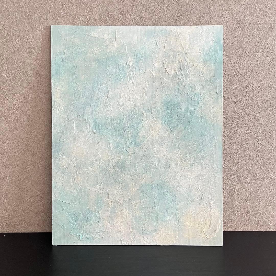 O's 153. F6 テクスチャーアート　アートパネル　抽象画　水色　絵画