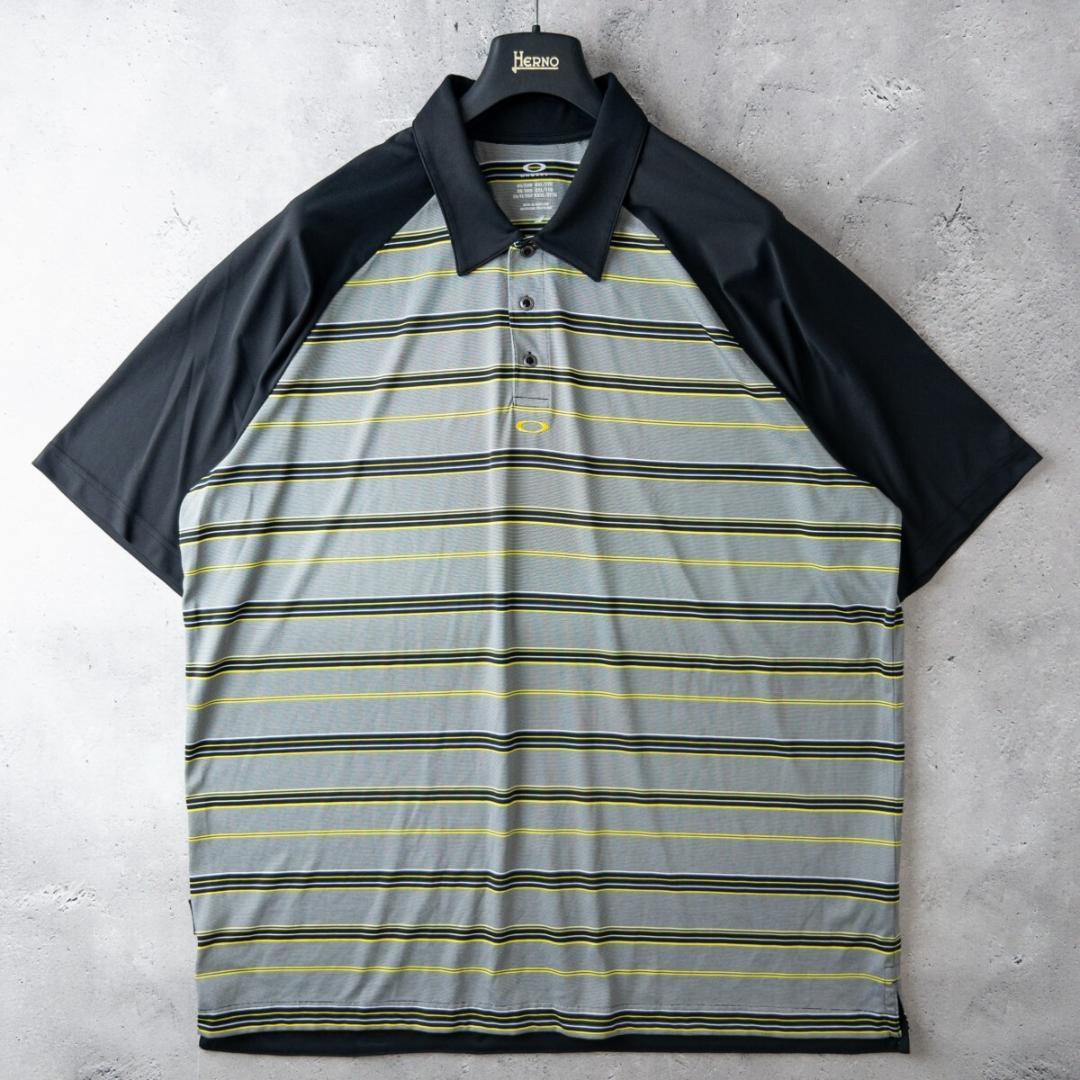 オークリー 半袖 ポロシャツ 2XL ボーダー ラグラン 吸汗速乾 ゴルフウェア