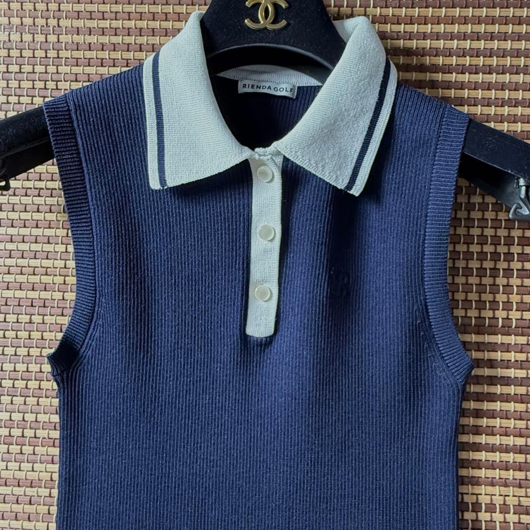 RIENDA GOLF ノースリーブニットポロ M ネイビー