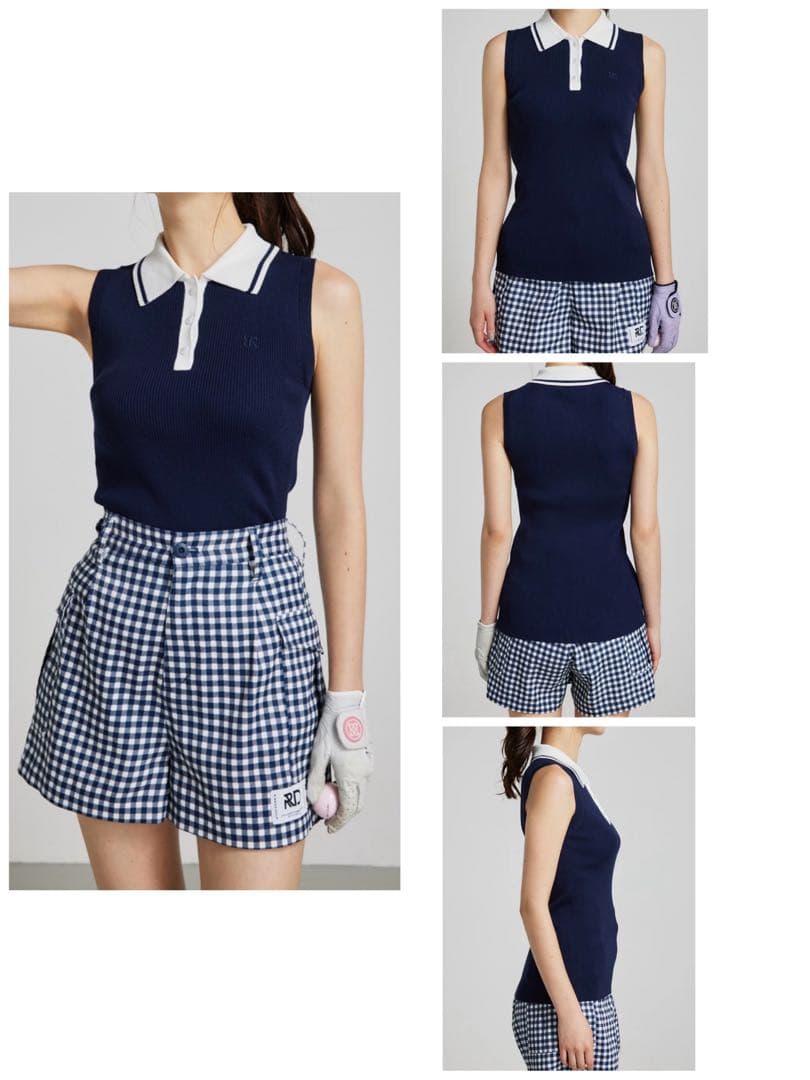 RIENDA GOLF ノースリーブニットポロ M ネイビー