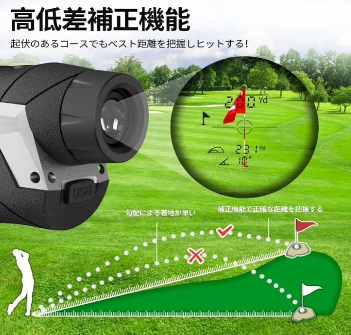 [新品] ゴルフ 距離計 レーザー距離計 660yd対応 光学6倍望遠 高低差