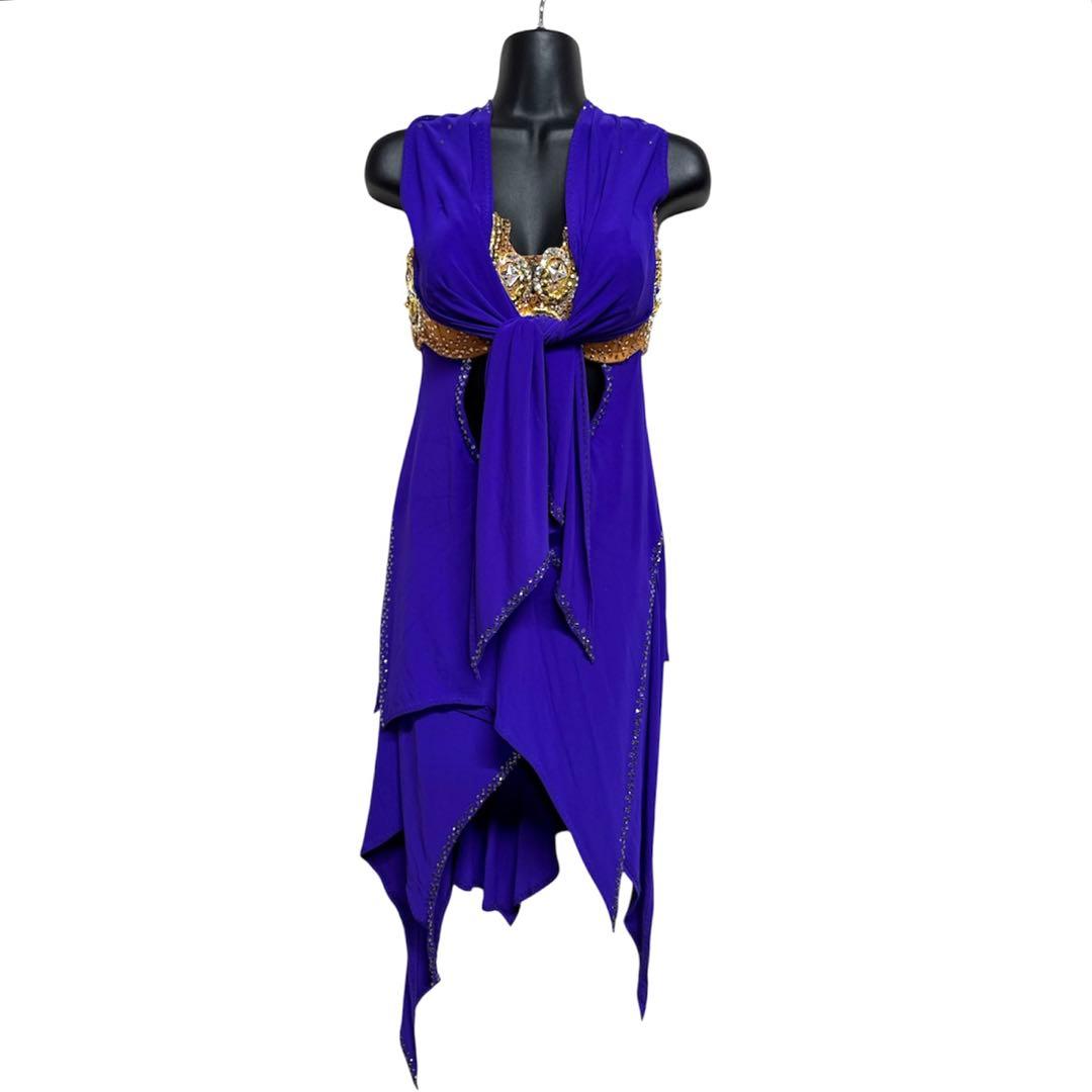 6460★S M紫 金 スワロミックス ラテンドレス 社交ダンス