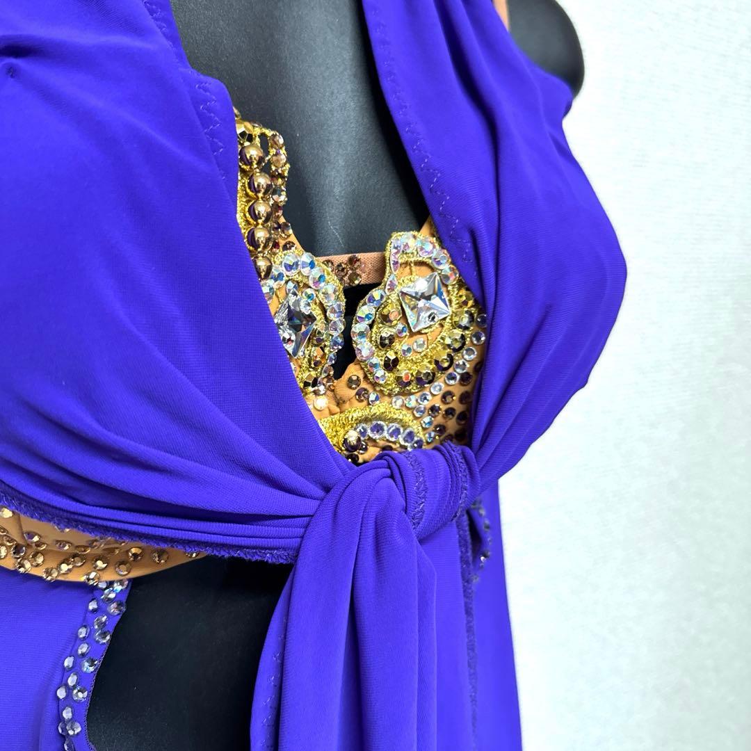 6460★S M紫 金 スワロミックス ラテンドレス 社交ダンス