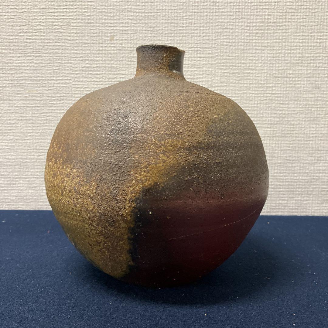 No.654やきもの　人間国宝藤原雄　備前壷　共箱　美品