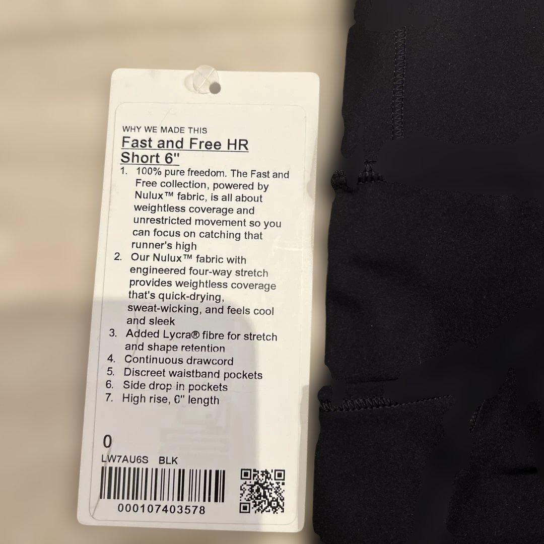 新品タグ付❣️ルルレモンFast and Free 6ショートタイツスパッツ黒0