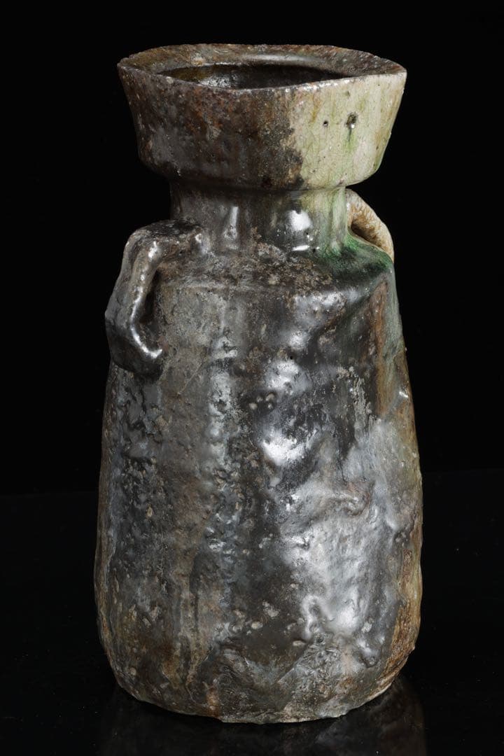 古伊賀耳付花入 花瓶 花器 高さ25㎝ 木箱付 自然釉 窯変 古陶 古美術 骨董