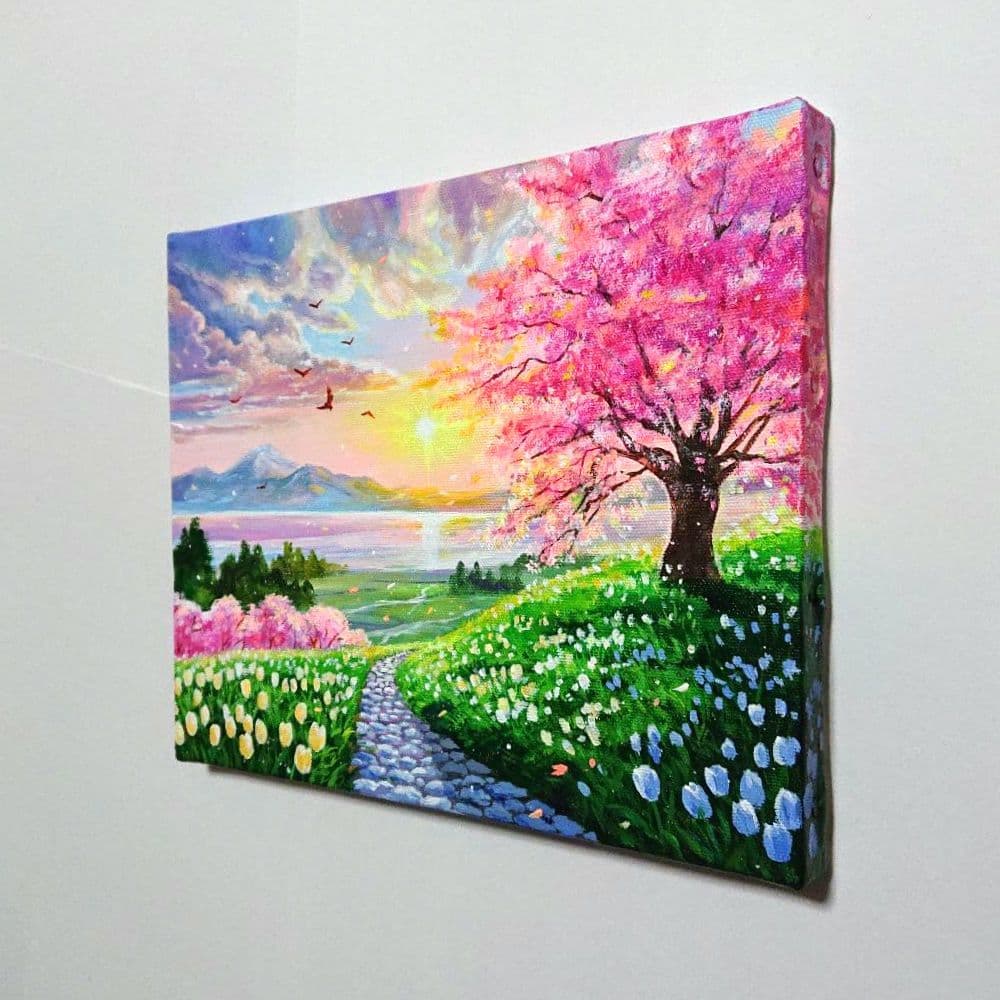 【桜花爛漫】アクリル画 F3 風景画 絵画