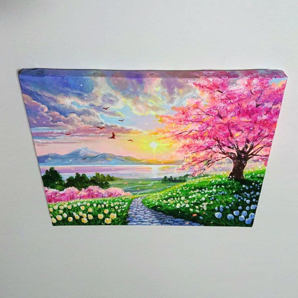 【桜花爛漫】アクリル画 F3 風景画 絵画