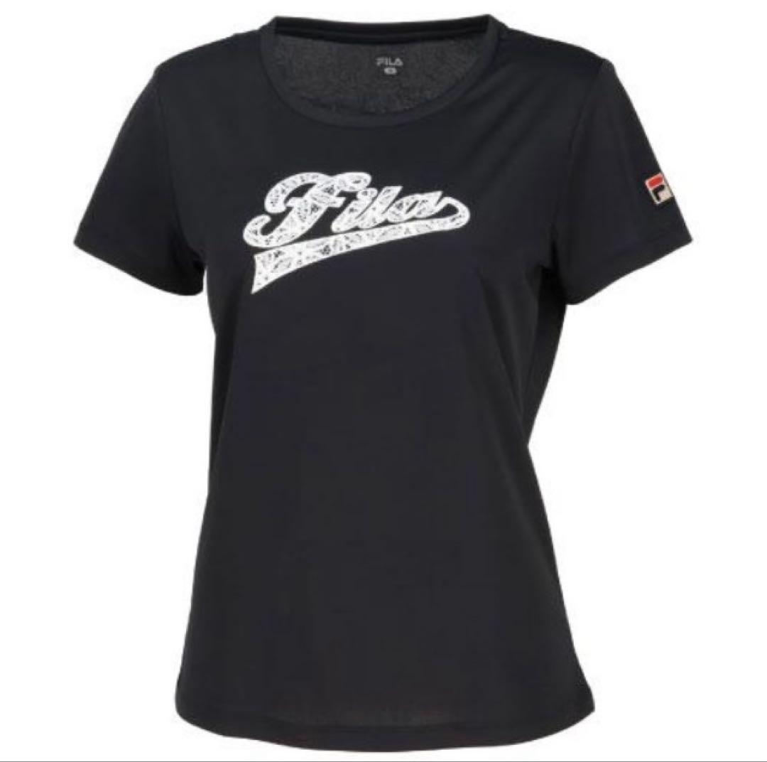No.429 FILA 白レースアップリケのエレガントゲームシャツ★BLACK★