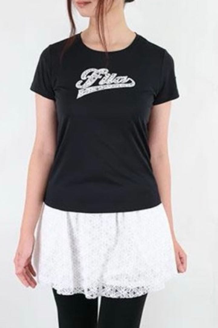 No.429 FILA 白レースアップリケのエレガントゲームシャツ★BLACK★