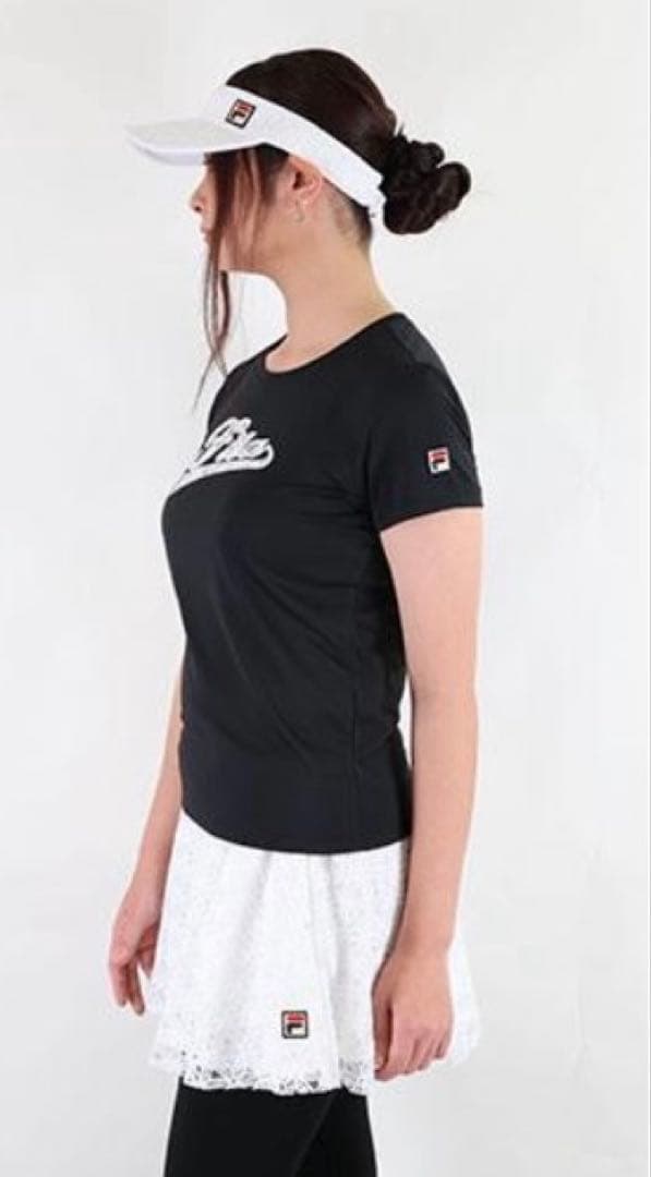 No.429 FILA 白レースアップリケのエレガントゲームシャツ★BLACK★