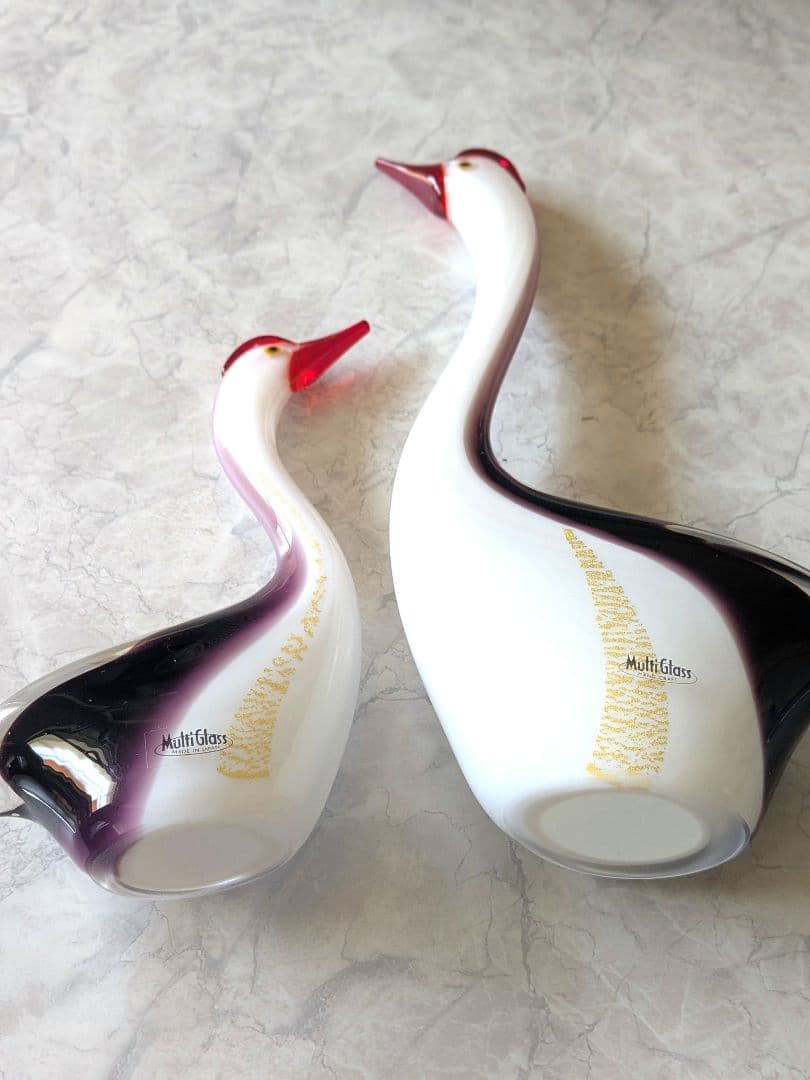 MultiGlass ツルのペアのガラス工芸置物 JG-927P マルティグラス