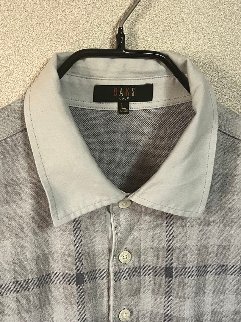 DAKS(ダックス) ☆メンズ長袖ポロシャツ　グレーチェック柄　Lサイズ