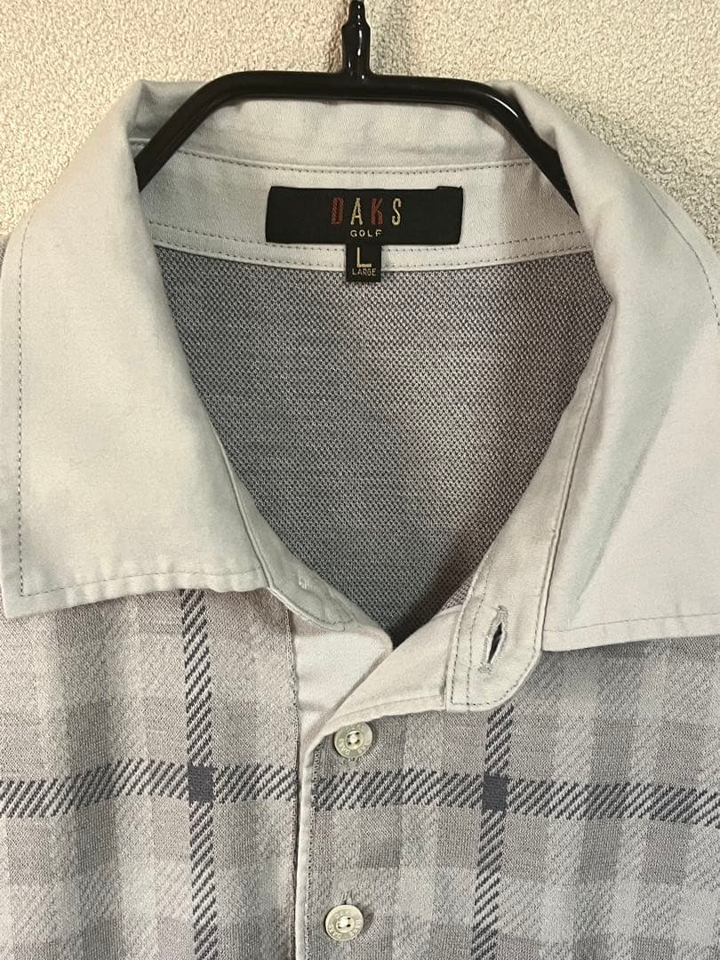 DAKS(ダックス) ☆メンズ長袖ポロシャツ　グレーチェック柄　Lサイズ