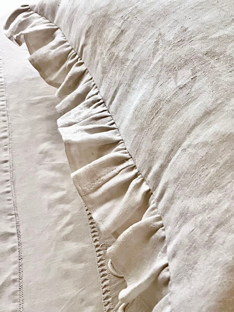 【美品】フランスアンティーク MR赤ハンドステッチ フリルカバー[3313]