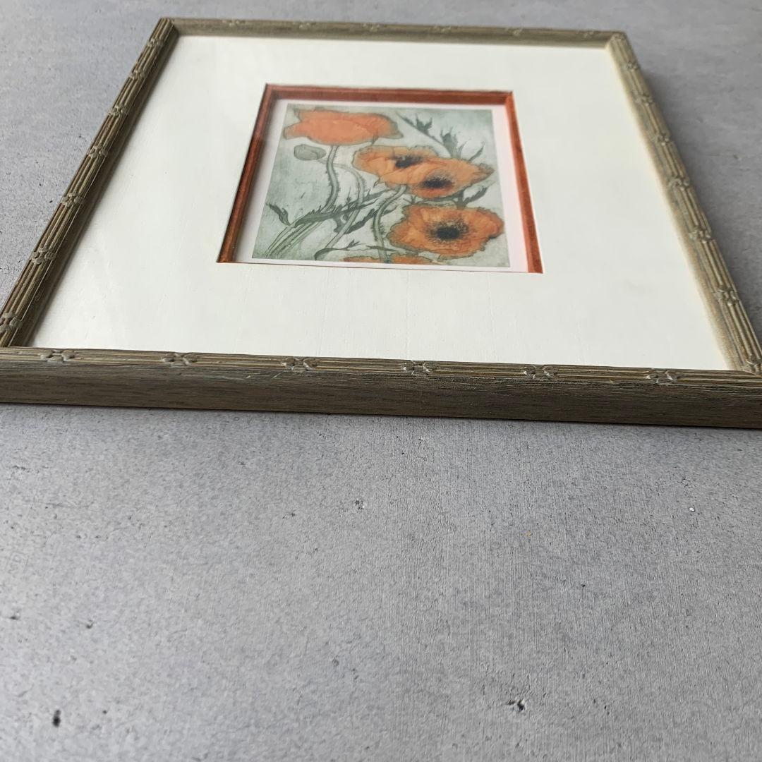 ボタニカルアート　植物画　ポピー　英国　イギリス　絵画　額　木製フレーム