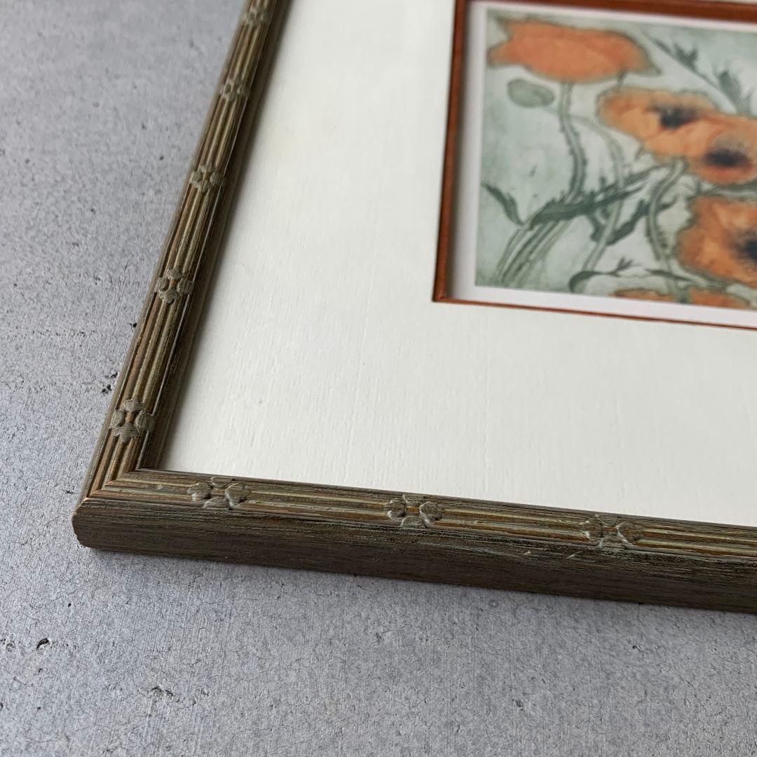 ボタニカルアート　植物画　ポピー　英国　イギリス　絵画　額　木製フレーム
