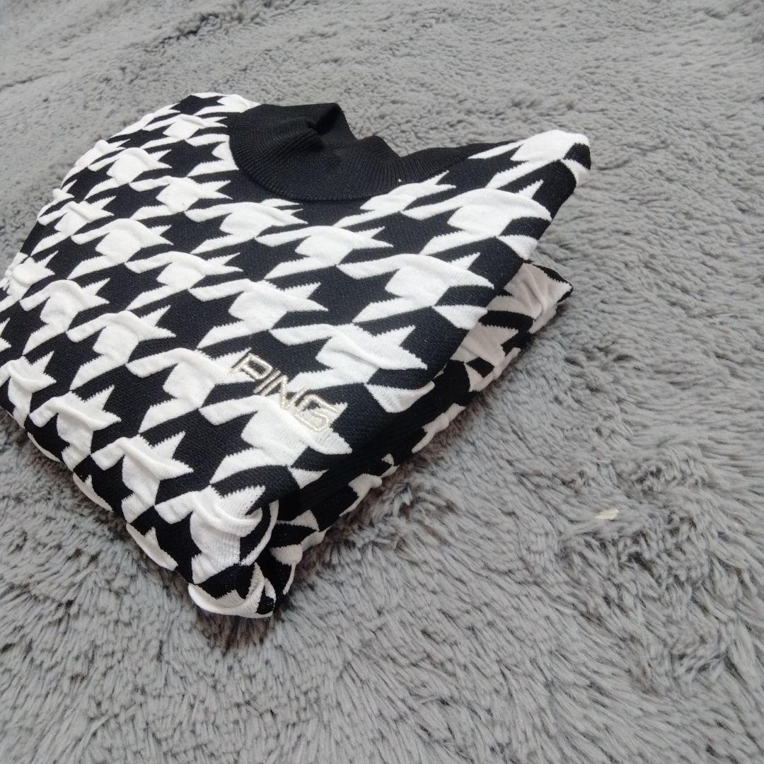 PING♡モックネック*ジャガード*半袖*ニット♡S ゴルフ スポーツ テニス