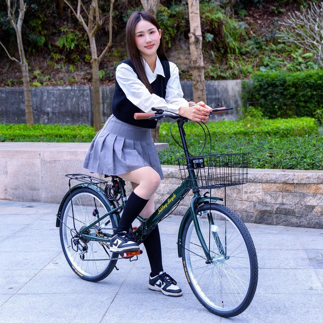 Mixiu 折りたたみ自転車 シマノ7段変速 高炭素鋼フレーム 24インチ 緑