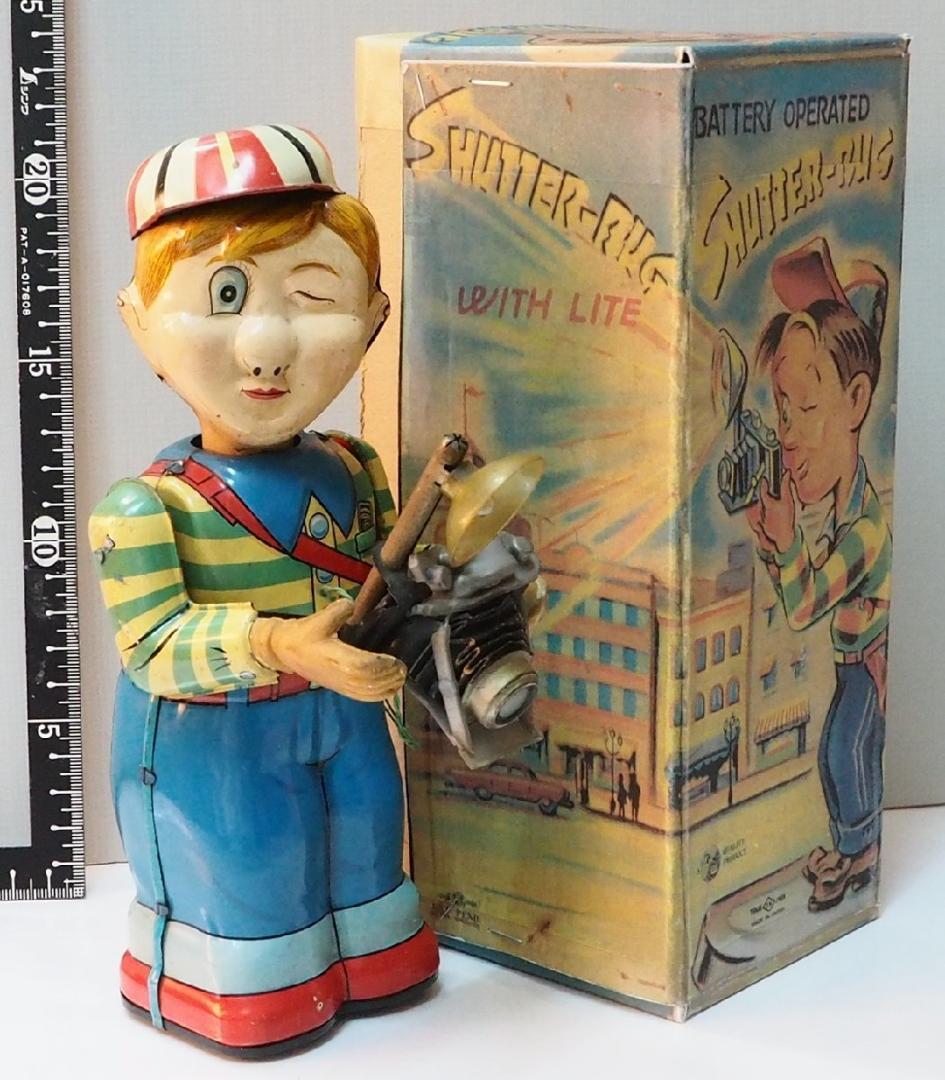 野村【 シャッターバグ カメラ小僧 動作不良】ブリキ製 人形 TIN 箱はコピー