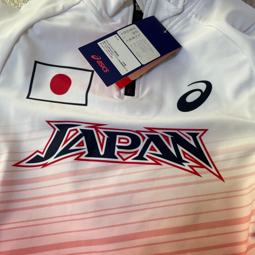 アシックス 日本代表 サンライズレッド ハーフジップシャツ M半袖 短距離 跳躍