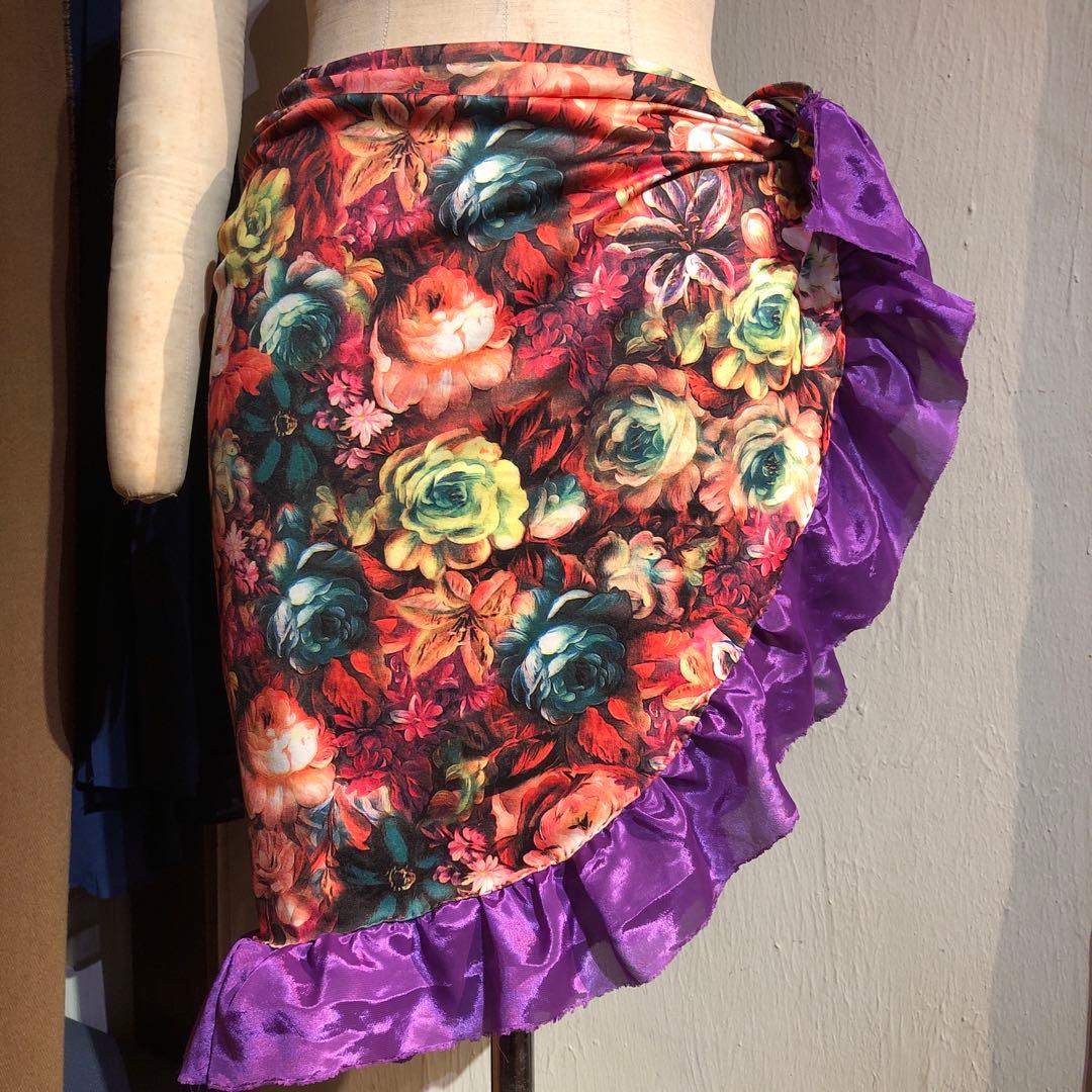 花柄フリル付きヒップスカーフ&チョリ＆花ネックレス　ハンドメイド