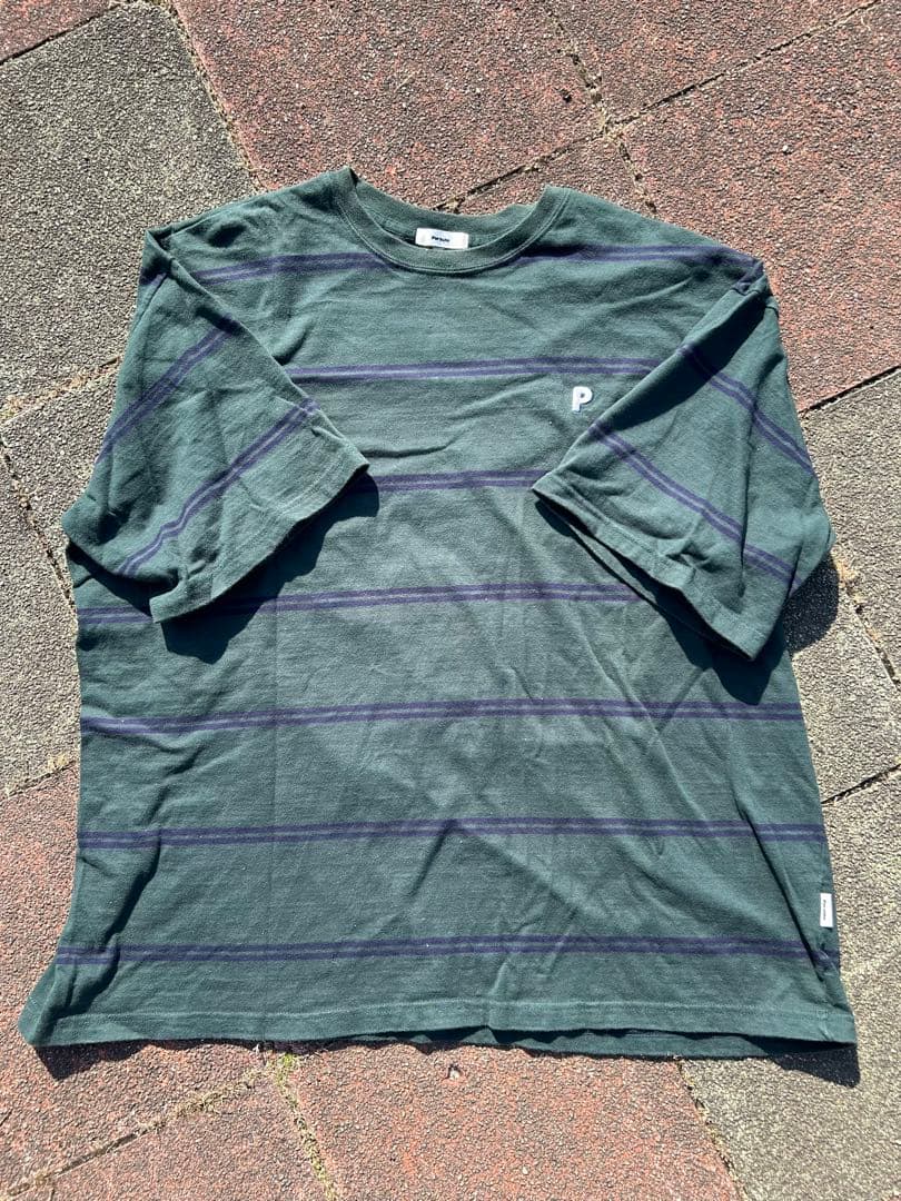 Perushu Pロゴ入り 緑と紫のストライプ 半袖Tシャツ　3セット