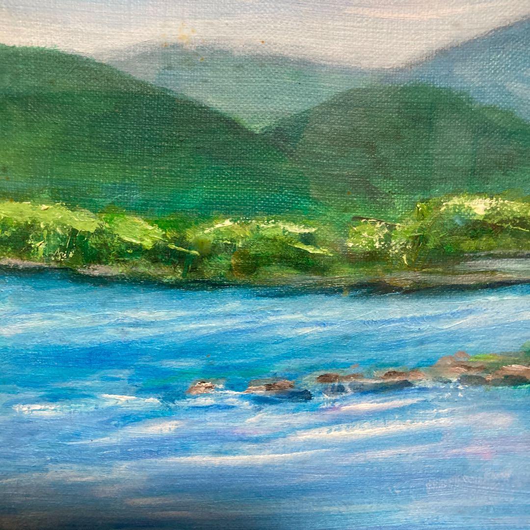 油絵風景画山と川