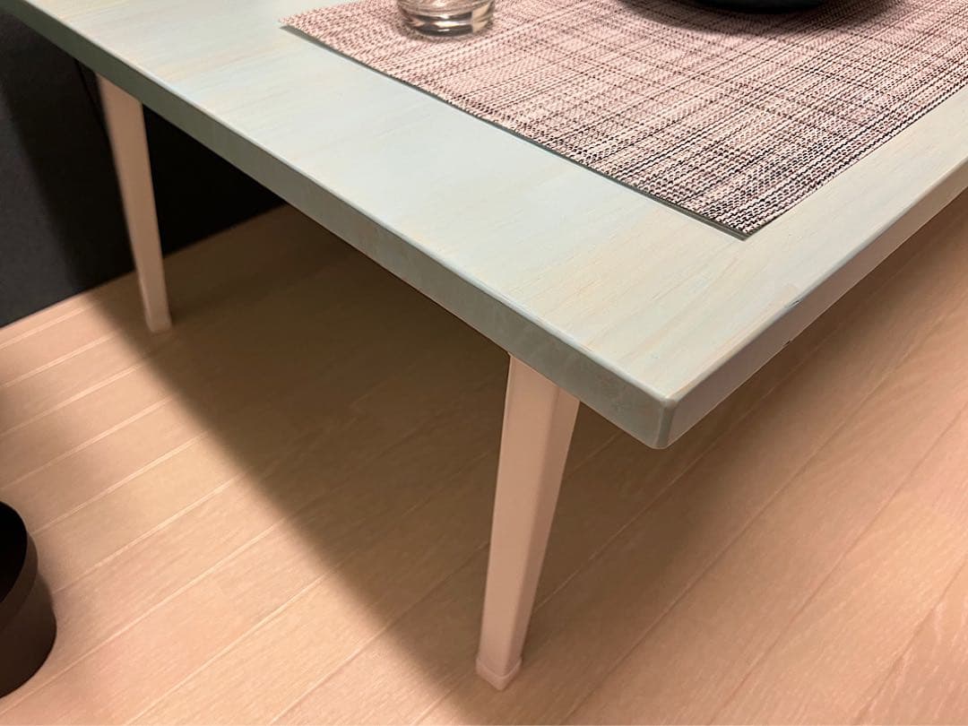 【送料無料】 ローテーブル 120cm 70cm スカイブルー アンティーク