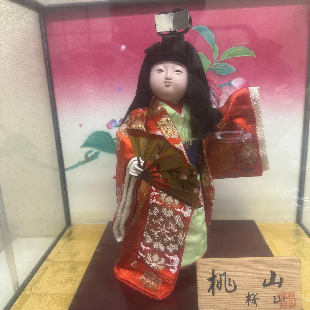 【閉店セール】 桃山作 桜山 日本人形 ガラスケース入り 市松人形