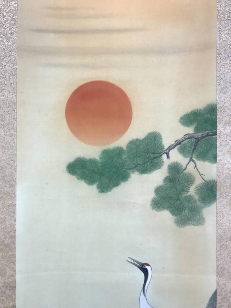 真作/相沢義二/松上鶴図/松上双鶴/祝事掛/平常掛/掛軸☆宝船☆AH-603