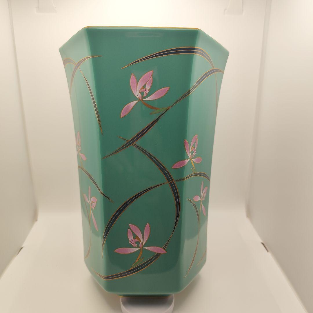 [美品] [希少] 香蘭社 花瓶 花器 華器 花生 六角形 グリーン