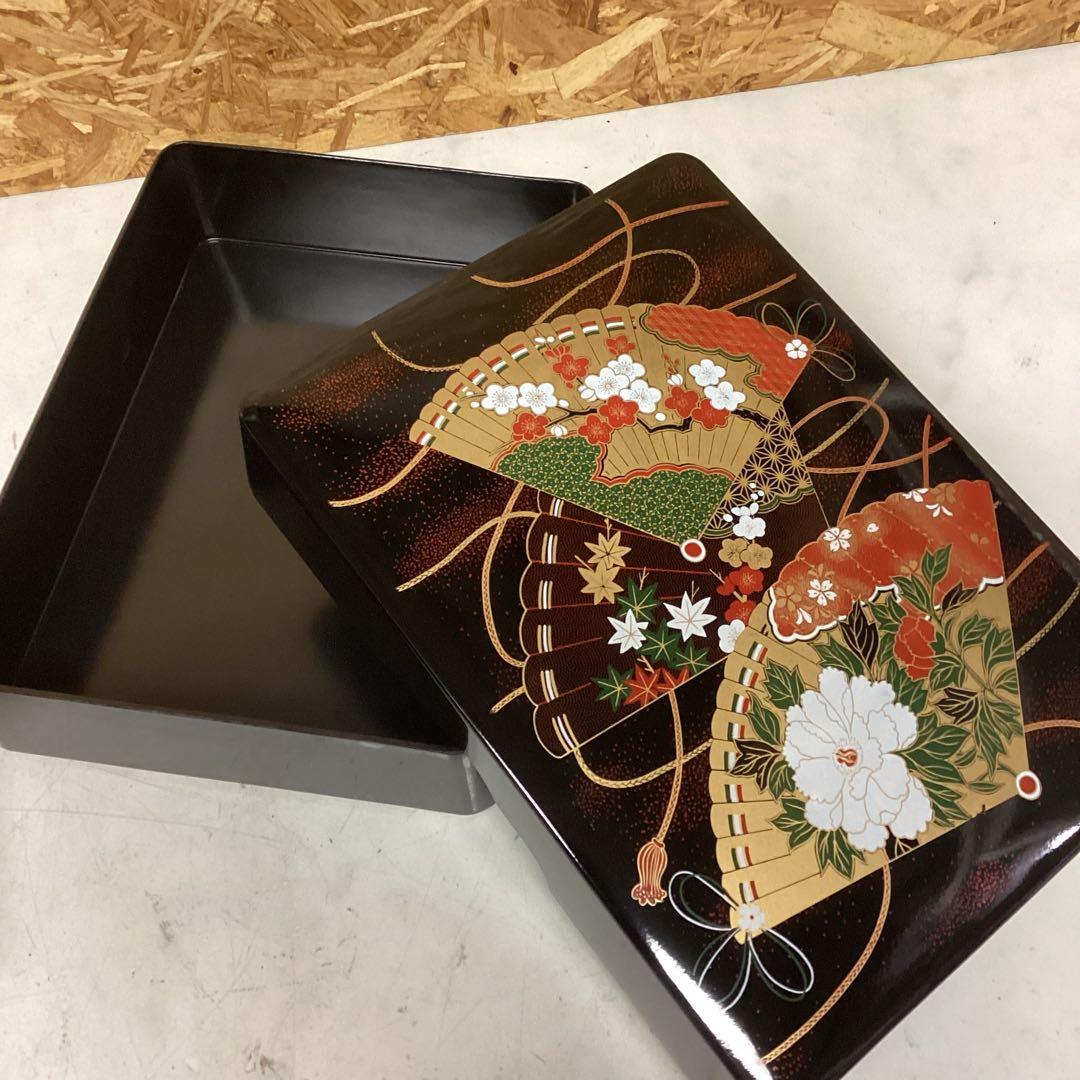 豪華　扇面蒔絵　重箱　漆塗り風　和柄　花模様 箱付　美しい模様　（O1Y）