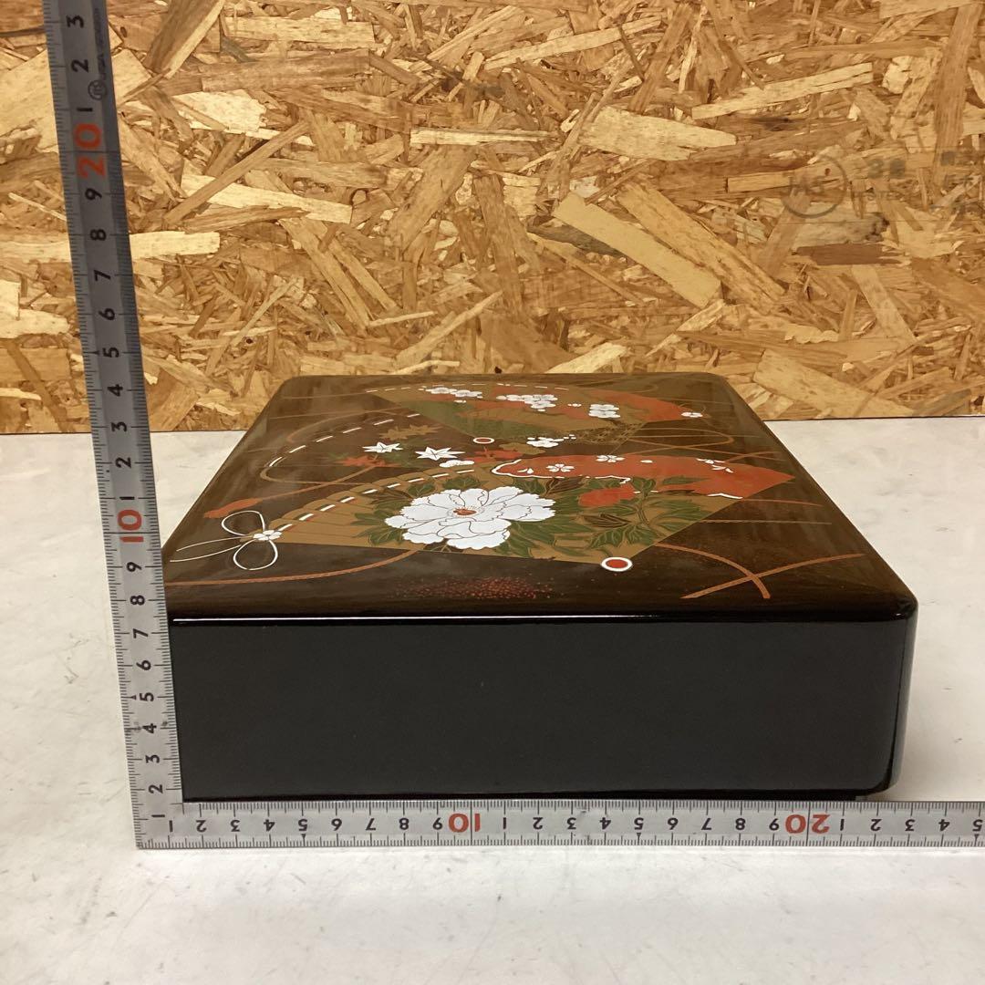 豪華　扇面蒔絵　重箱　漆塗り風　和柄　花模様 箱付　美しい模様　（O1Y）