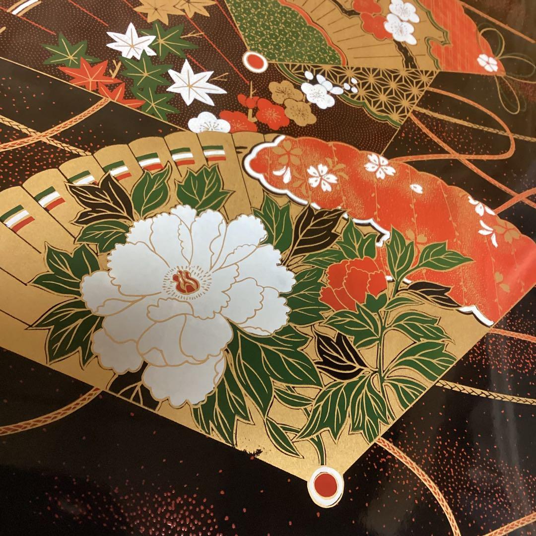 豪華　扇面蒔絵　重箱　漆塗り風　和柄　花模様 箱付　美しい模様　（O1Y）