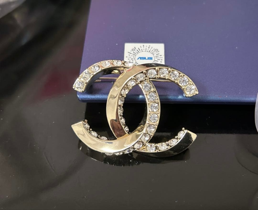 CHANEL ココマーク ラインストーン ブローチ ゴールド
