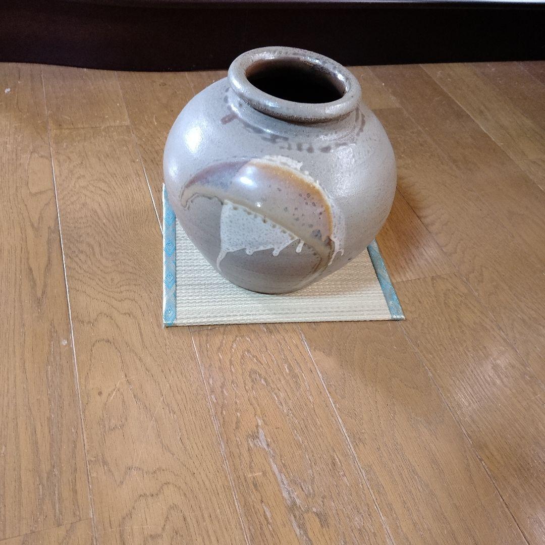 美品！小石原焼の陶器製花瓶 グレー 青 茶　ヤママル窯