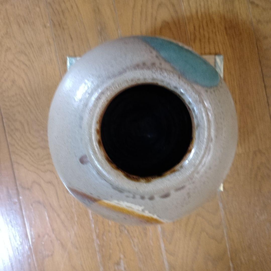 美品！小石原焼の陶器製花瓶 グレー 青 茶　ヤママル窯